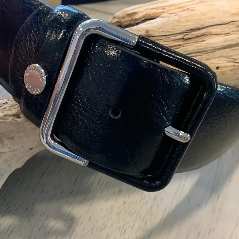 Vince Camuto Black Leather Belt with Silver Buckle NWOT